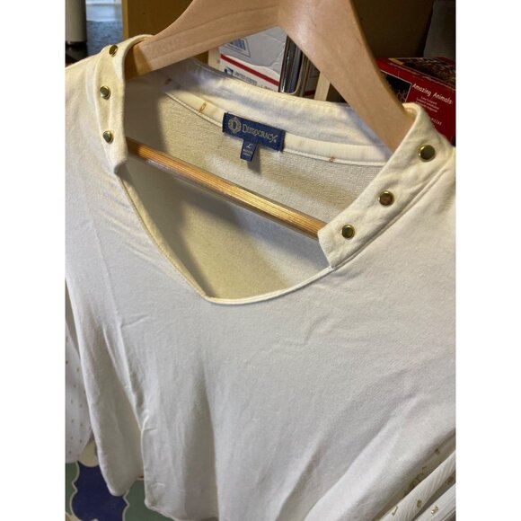 Democracy White Three Quarter Blouson Sleeve Wide V Neck Top SZ Large - Picture 4 of 7